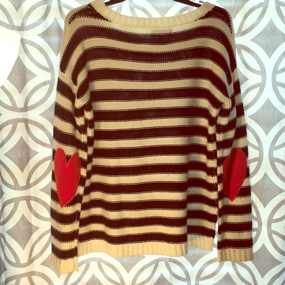 buttons Sweaters - STRIPED SWEATER WITH HEARTS ON ELBOWS